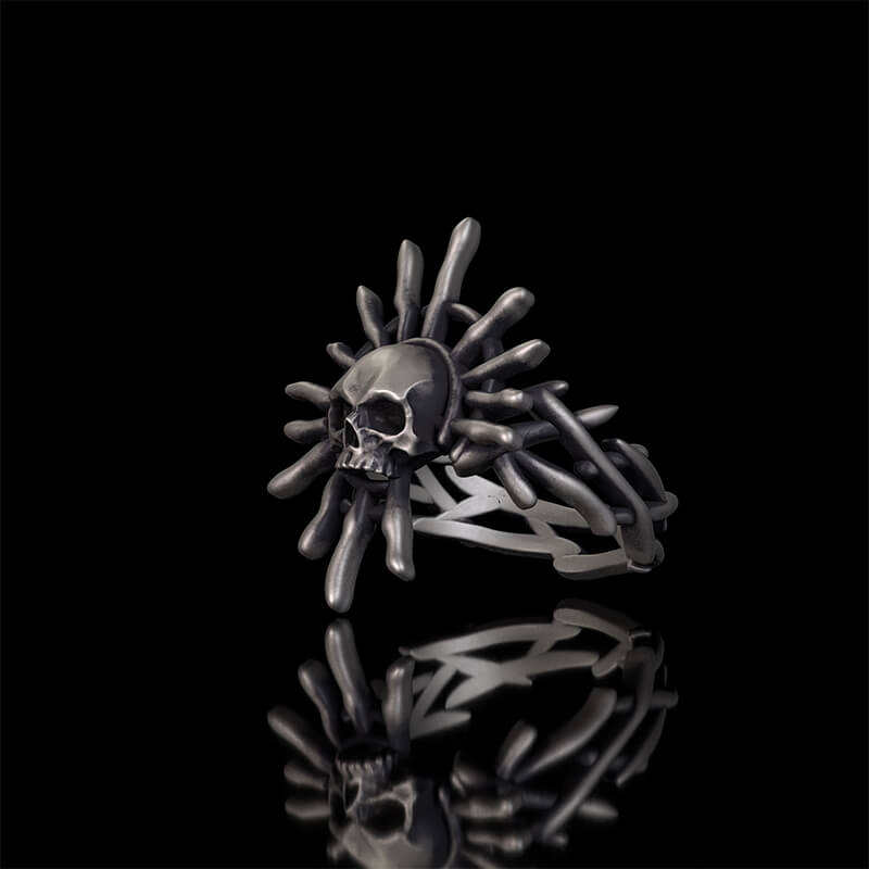 Monster Skull Sun God Sterling Silver Thorns Gothic Ring