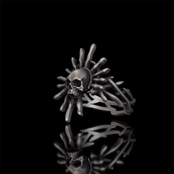 Monster Skull Sun God Sterling Silver Thorns Gothic Ring