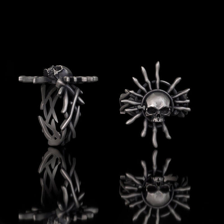 Monster Skull Sun God Sterling Silver Thorns Gothic Ring | RoyalLuster.com