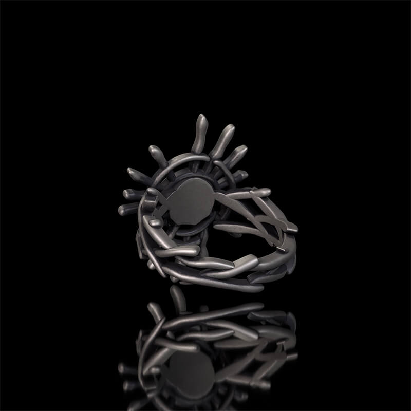 Monster Skull Sun God Sterling Silver Thorns Gothic Ring