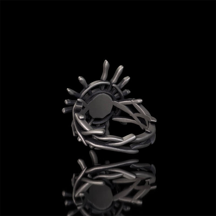 Monster Skull Sun God Sterling Silver Thorns Gothic Ring