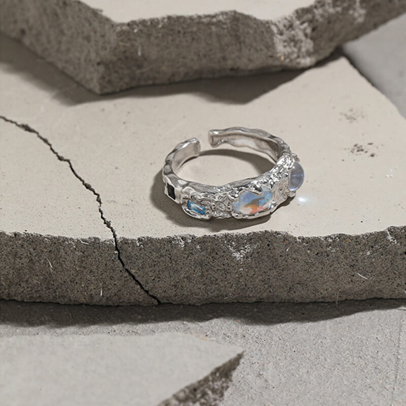 Moonstone Textured 925 Sterling Silver Split Ring 05 | RoyalLuster.com