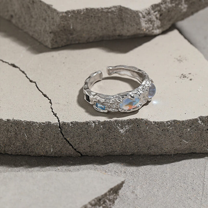 Moonstone Textured 925 Sterling Silver Split Ring 05 | RoyalLuster.com
