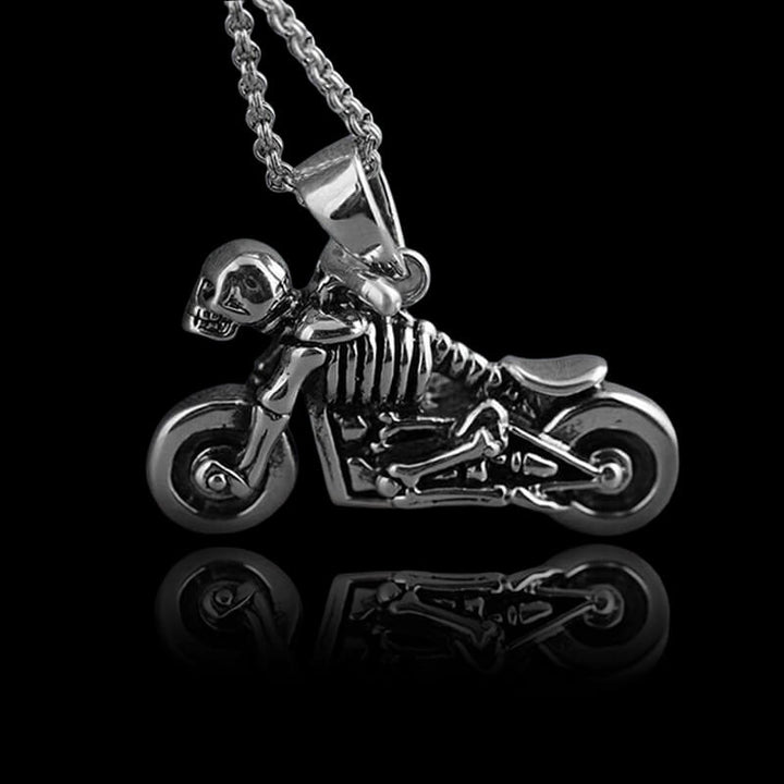 Motorcycle 925 Sterling Silver Skull Pendant