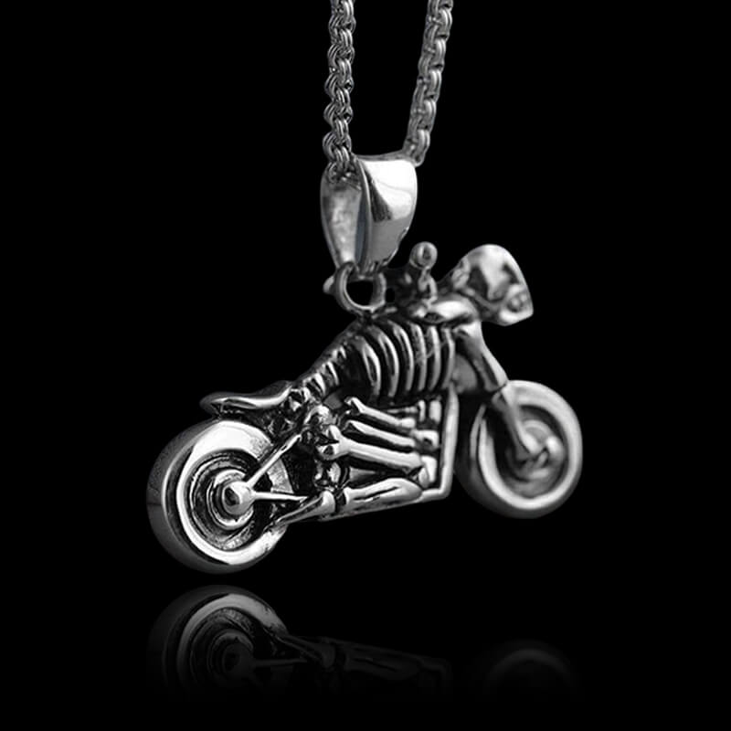 Motorcycle 925 Sterling Silver Skull Pendant