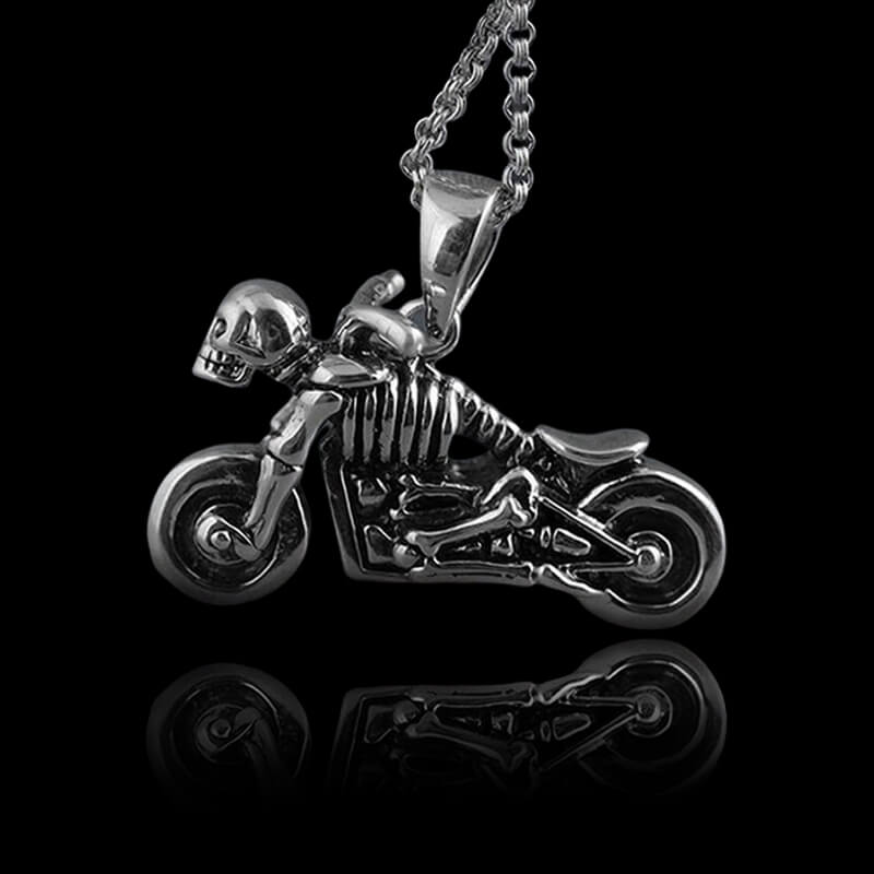 Motorcycle 925 Sterling Silver Skull Pendant