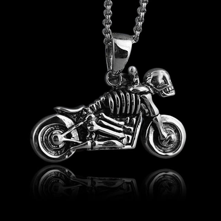 Motorcycle 925 Sterling Silver Skull Pendant