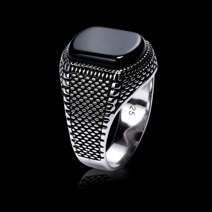Natural Agate Black Stone 925 Sterling Silver Ring 01 | Royalluster.com