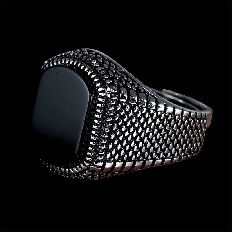 Natural Agate Black Stone 925 Sterling Silver Ring 02 | Royalluster.com