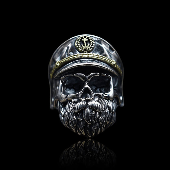 Navy Captain 925 Sterling Silver Skull Ring