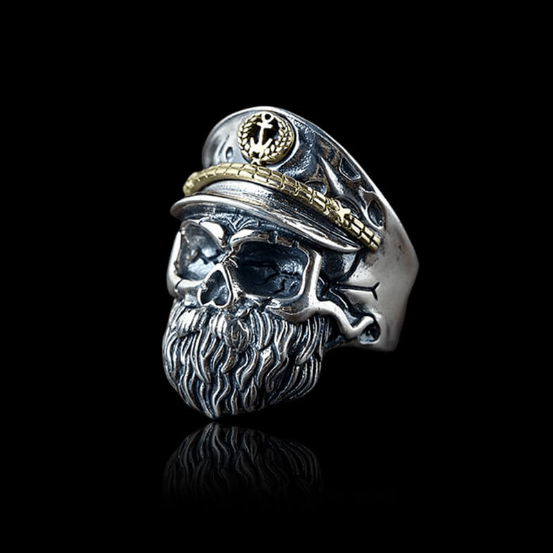 Navy Captain 925 Sterling Silver Skull Ring