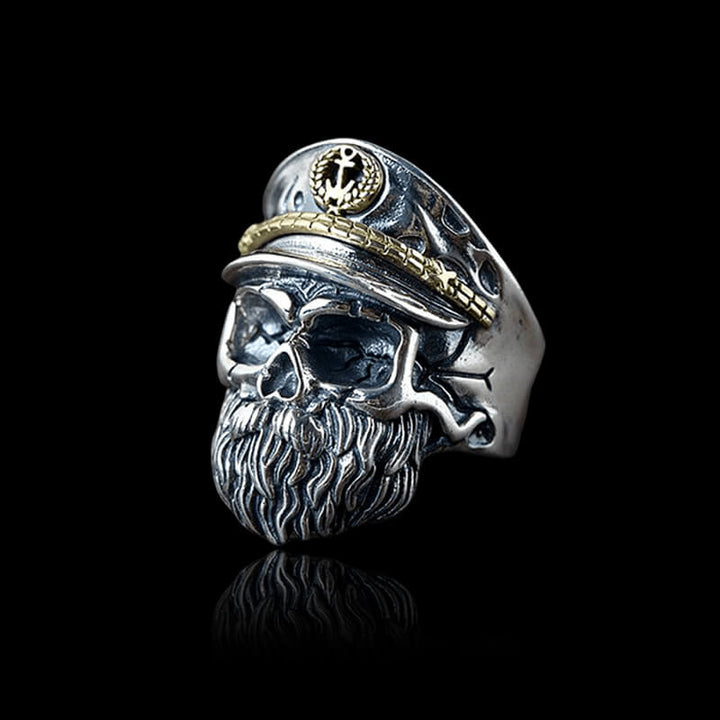 Navy Captain 925 Sterling Silver Skull Ring
