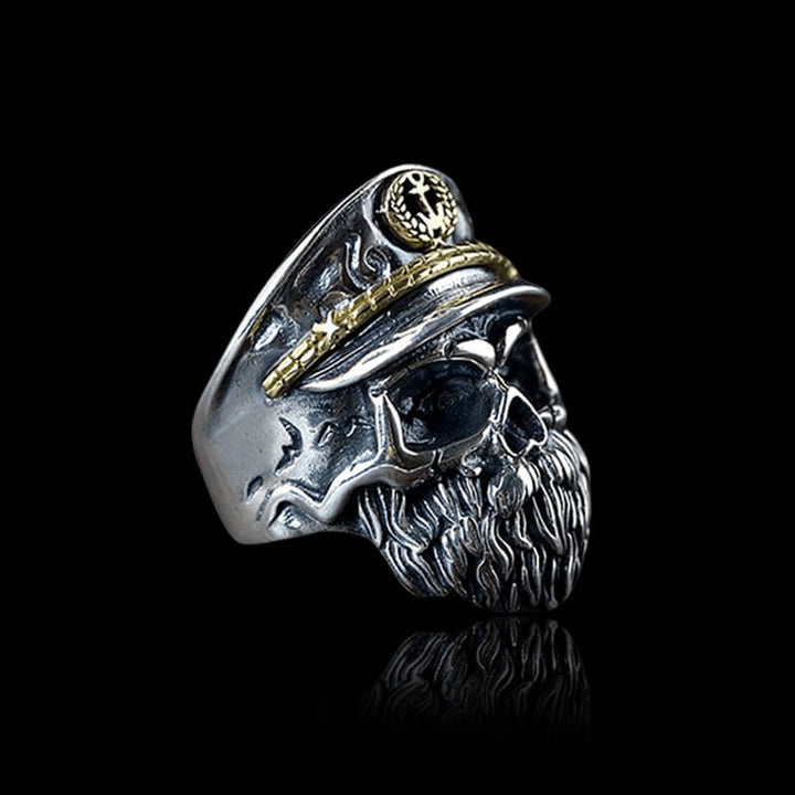 Navy Captain 925 Sterling Silver Skull Ring