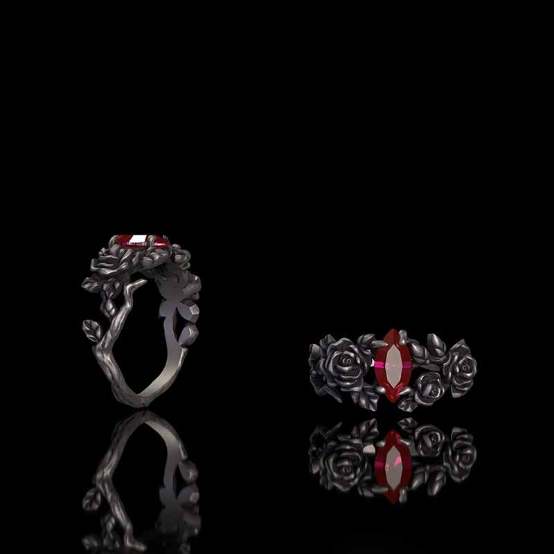 Night Rose Gemstone Sterling Silver Ring | RoyalLuster.com