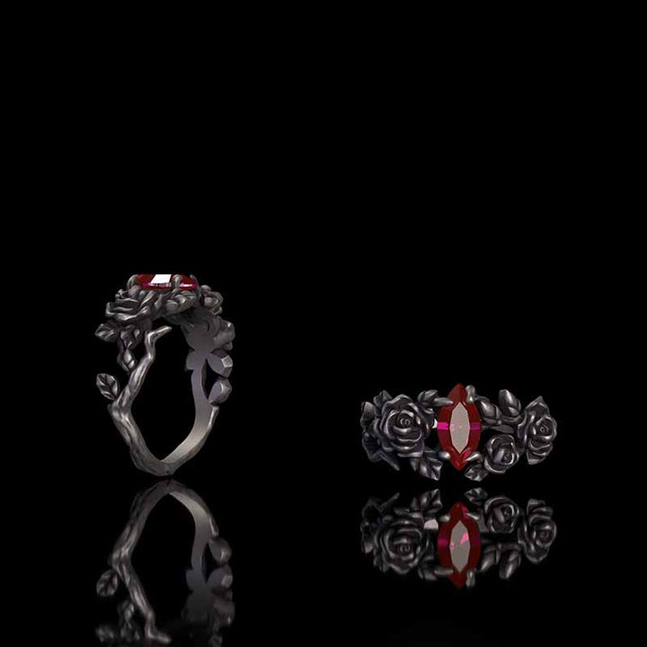 Night Rose Gemstone Sterling Silver Ring | RoyalLuster.com