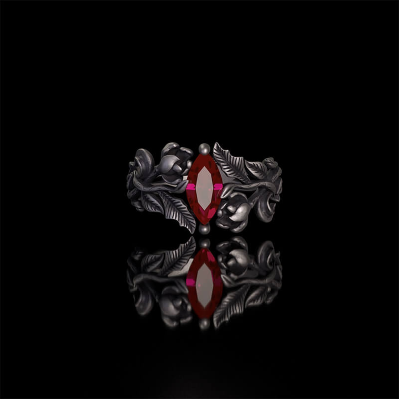Night Rose Gemstone Sterling Silver Ring | RoyalLuster.com