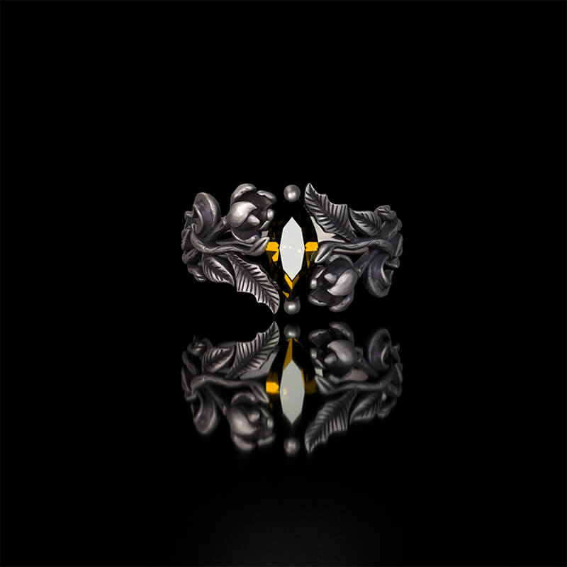 Night Rose Gemstone Sterling Silver Ring | RoyalLuster.com