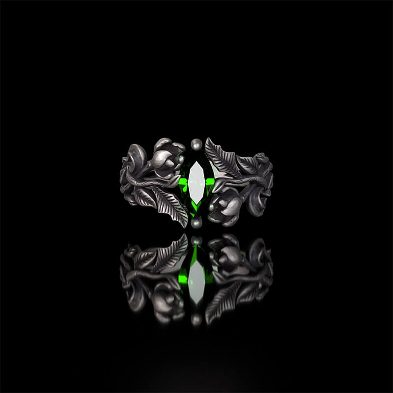 Night Rose Gemstone Sterling Silver Ring | RoyalLuster.com