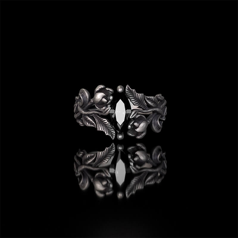 Night Rose Gemstone Sterling Silver Ring | RoyalLuster.com