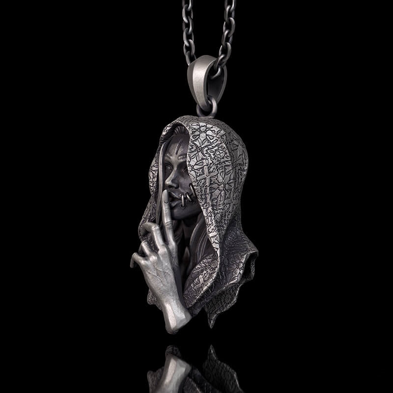 No Speak Sterling Silver Witch Pendant 02 | RoyalLuster.com