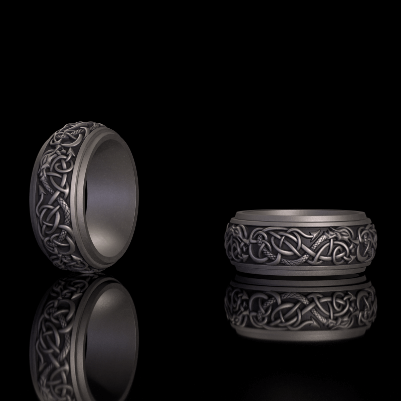 Nordic Dragon Sterling Silver Viking Spinner Ring | RoyalLuster.com
