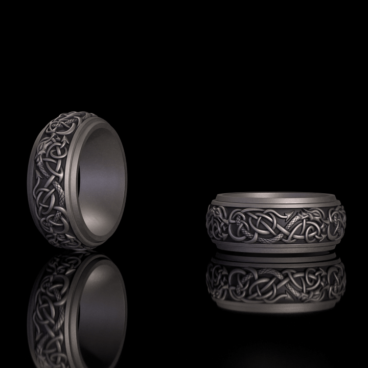 Nordic Dragon Sterling Silver Viking Spinner Ring | RoyalLuster.com