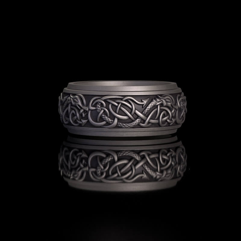 Nordic Dragon Sterling Silver Viking Spinner Ring | RoyalLuster.com