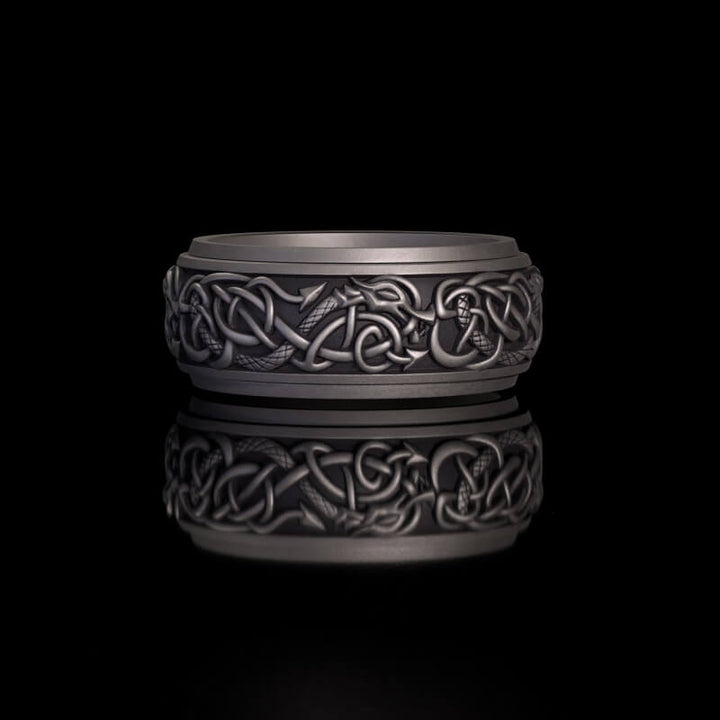 Nordic Dragon Sterling Silver Viking Spinner Ring | RoyalLuster.com