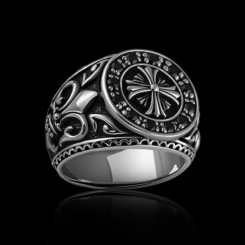 Obsidian Crusader 925 Sterling Silver Men's Ring 01 | RoyalLuster.com