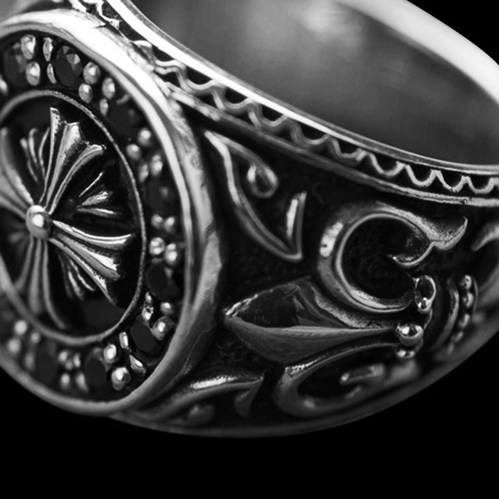 Obsidian Crusader 925 Sterling Silver Men's Ring 04 | RoyalLuster.com