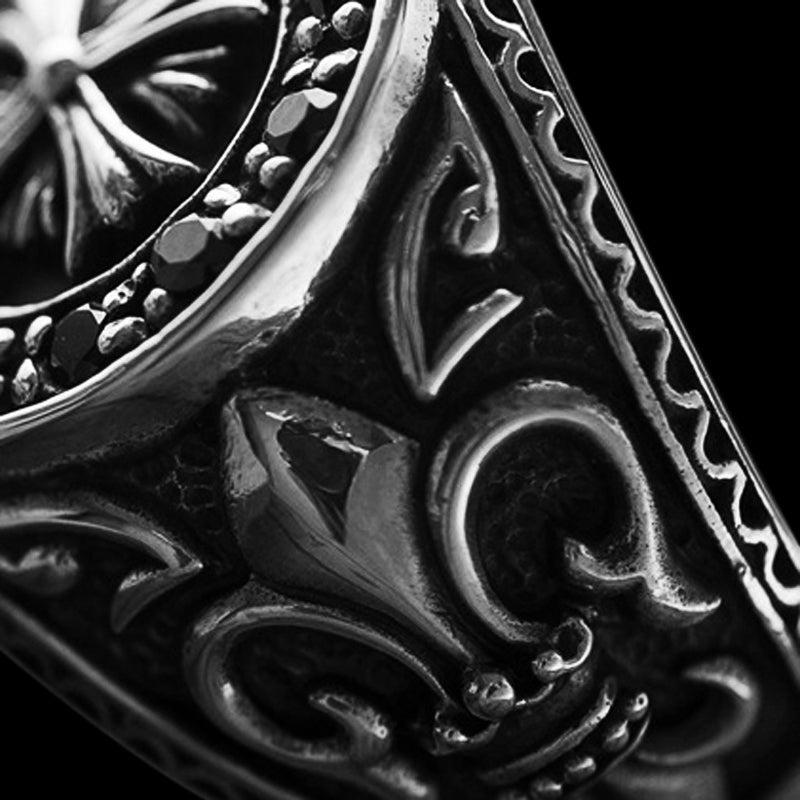 Obsidian Crusader 925 Sterling Silver Men's Ring 06 | RoyalLuster.com