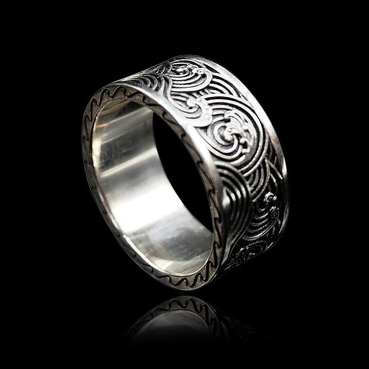 Ocean Wave Pattern 925 Sterling Silver Band Ring 01 | RoyalLuster.com