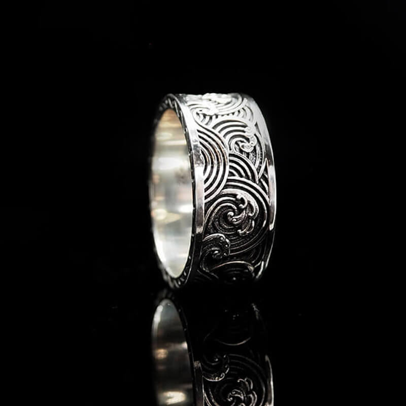 Ocean Wave Pattern 925 Sterling Silver Band Ring 03 | RoyalLuster.com