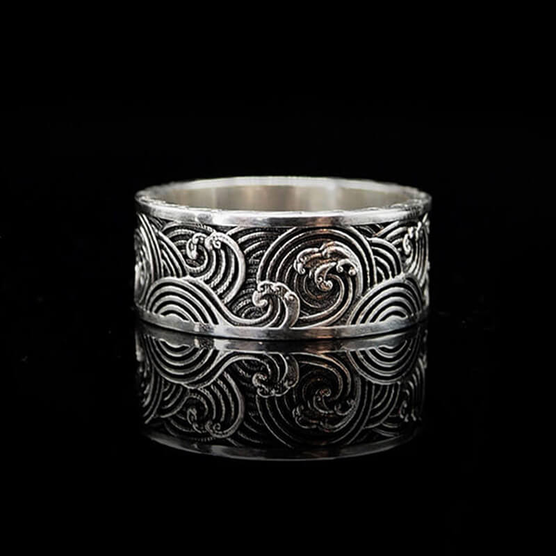 Ocean Wave Pattern 925 Sterling Silver Band Ring 04 | RoyalLuster.com