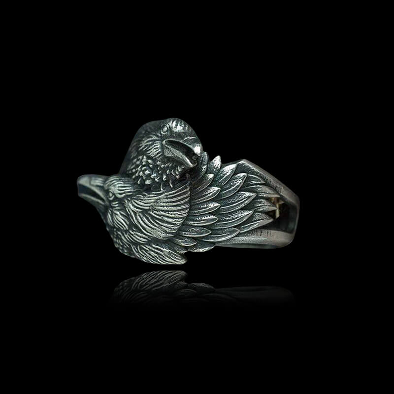 Odin Ravens Huginn and Munin 925 Sterling Silver Viking Ring