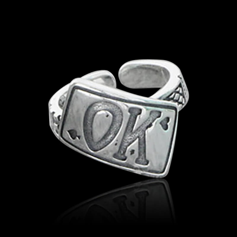 OK NO Letters 925 Sterling Silver Irregular Open Ring 01 | RoyalLuster.com