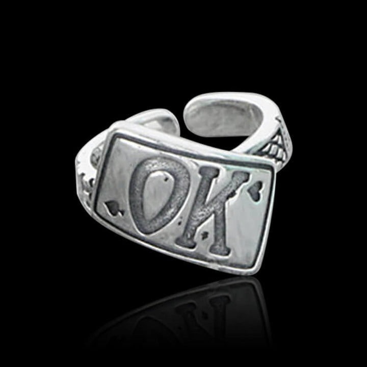 OK NO Letters 925 Sterling Silver Irregular Open Ring 01 | RoyalLuster.com