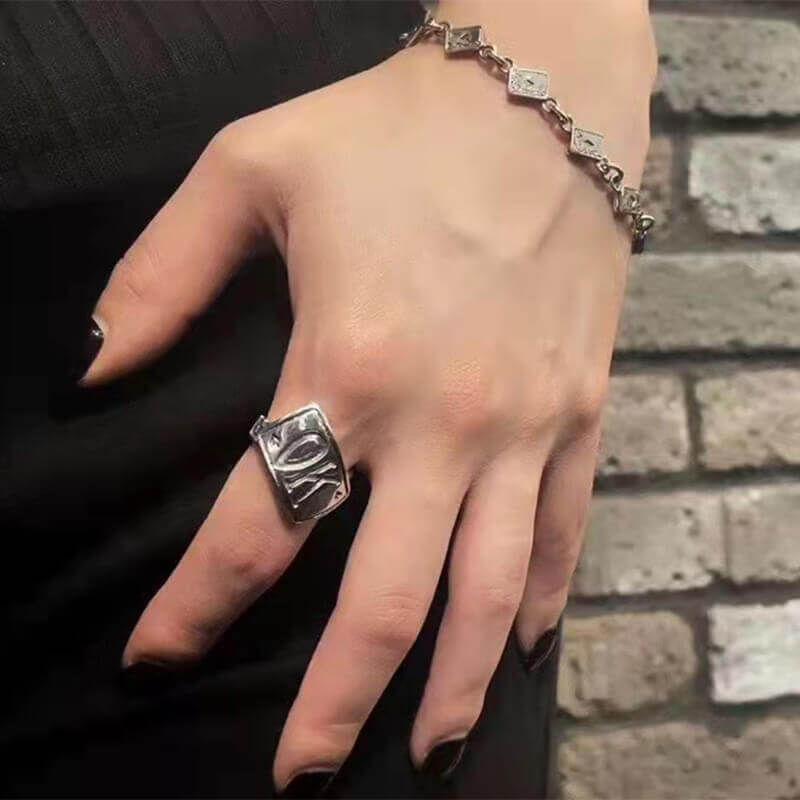 OK NO Letters 925 Sterling Silver Irregular Open Ring 02 | RoyalLuster.com