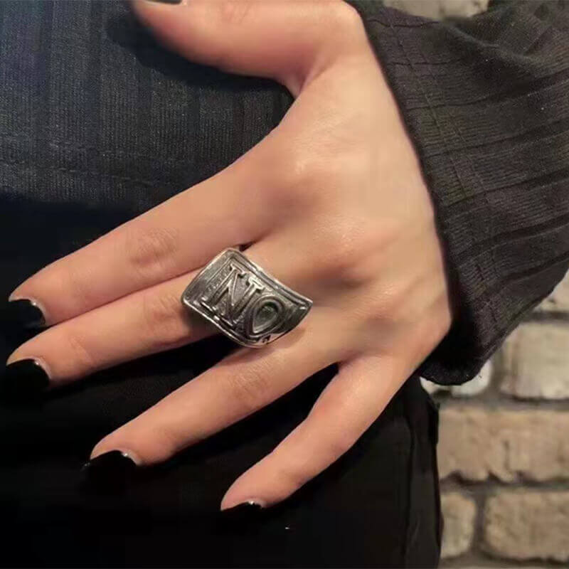 OK NO Letters 925 Sterling Silver Irregular Open Ring 04 | RoyalLuster.com