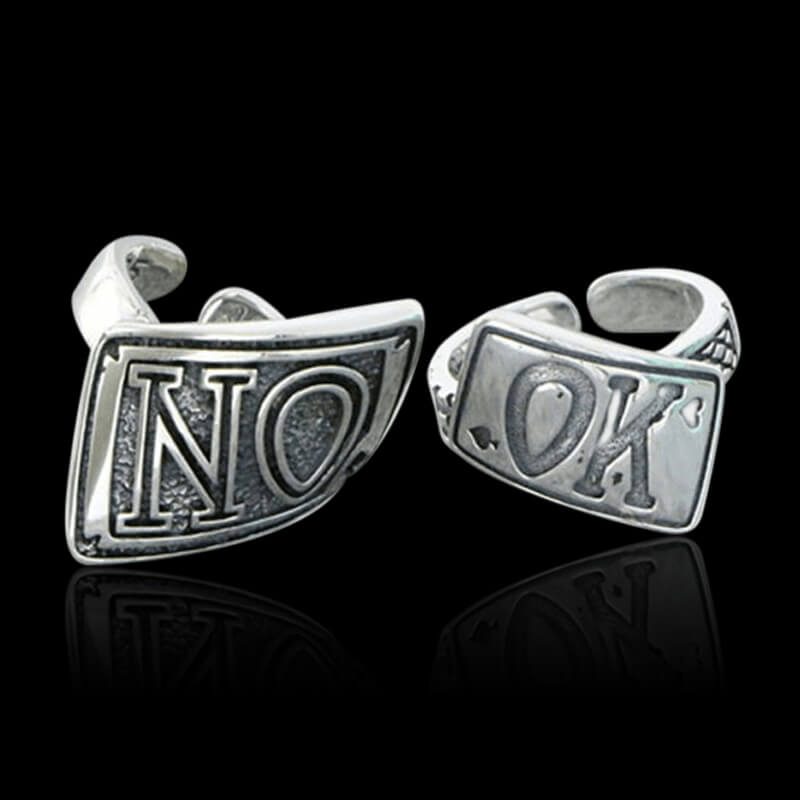 OK NO Letters 925 Sterling Silver Irregular Open Ring 05 | RoyalLuster.com