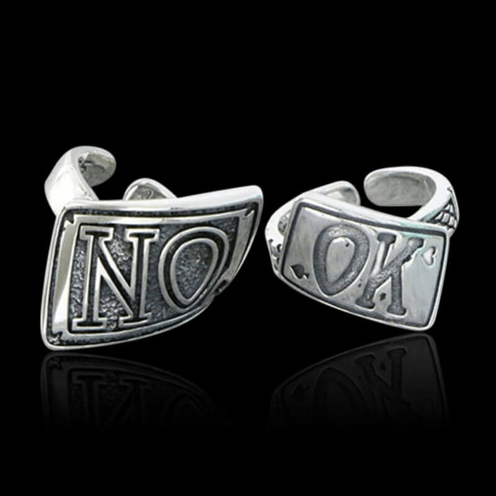 OK NO Letters 925 Sterling Silver Irregular Open Ring 05 | RoyalLuster.com
