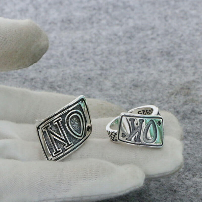 OK NO Letters 925 Sterling Silver Irregular Open Ring