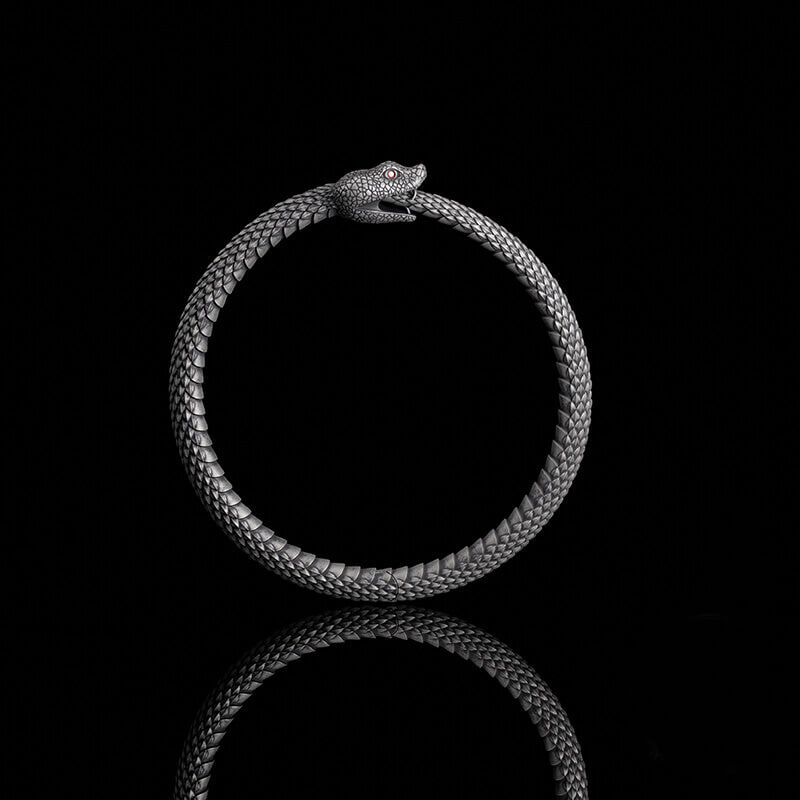 Ouroboros Symbol Sterling Silver Snake Bracelet | RoyalLuster.com