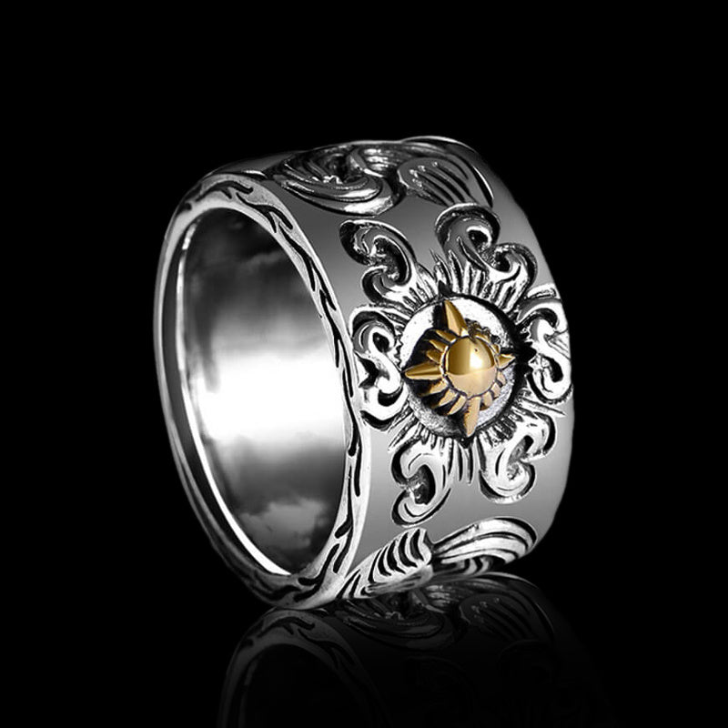 Pattern Sun 925 Sterling Silver Men's Ring 01 | RoyalLuster.com