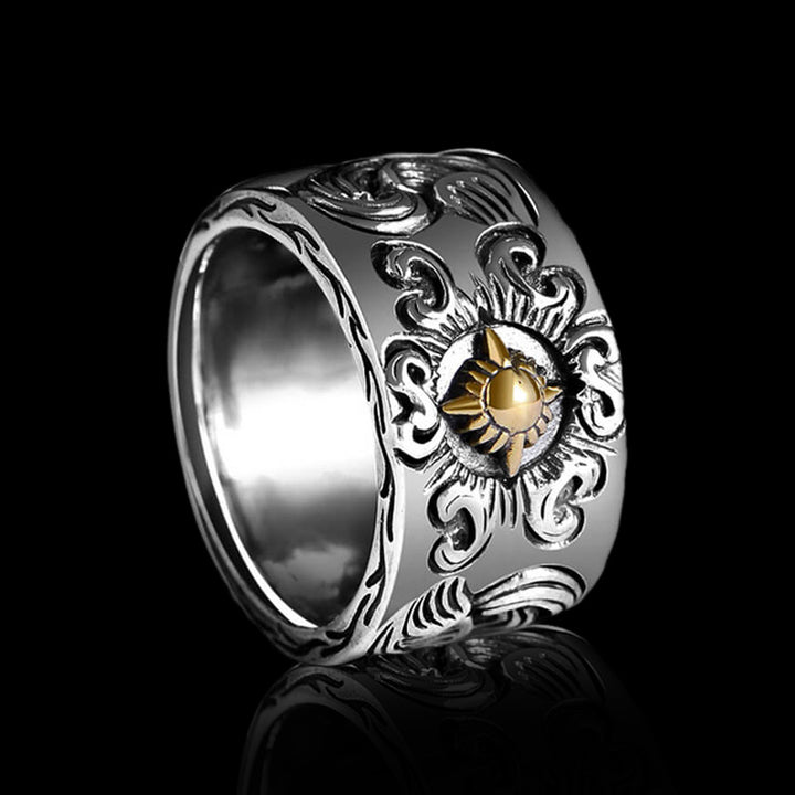 Pattern Sun 925 Sterling Silver Men's Ring 01 | RoyalLuster.com