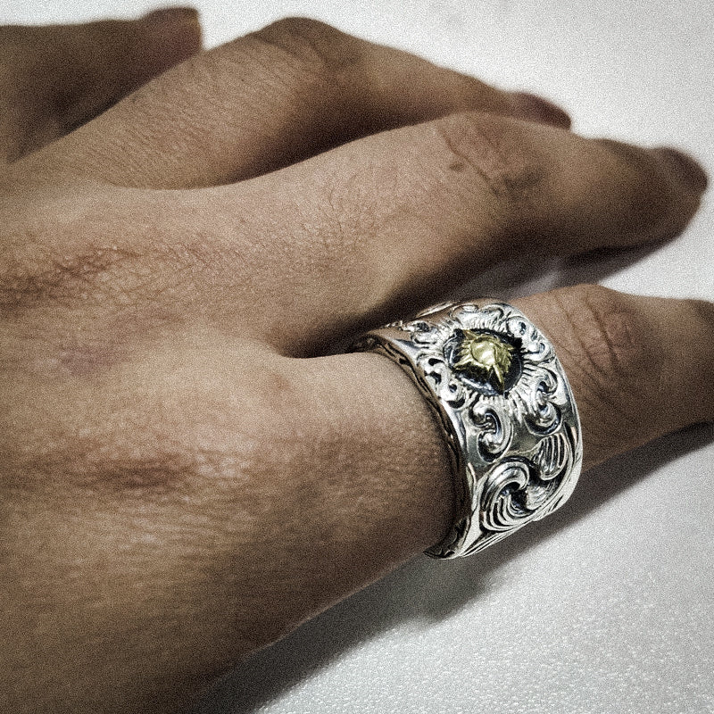 Pattern Sun 925 Sterling Silver Men's Ring 02 | RoyalLuster.com