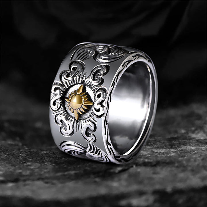 Pattern Sun 925 Sterling Silver Men's Ring 03 | RoyalLuster.com