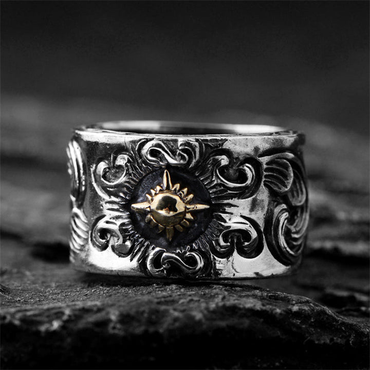 Pattern Sun 925 Sterling Silver Men's Ring 04 | RoyalLuster.com
