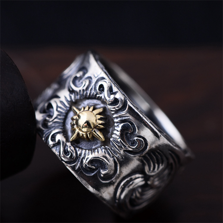 Pattern Sun 925 Sterling Silver Men's Ring