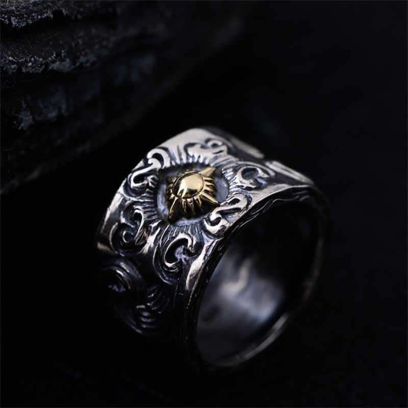 Pattern Sun 925 Sterling Silver Men's Ring